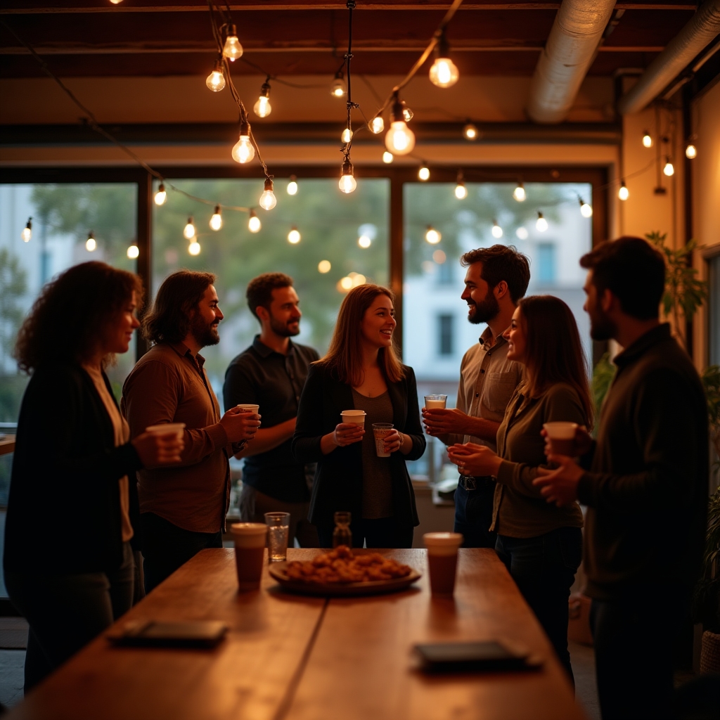 Encuentro informal entre usuarios de un coworking de barrio