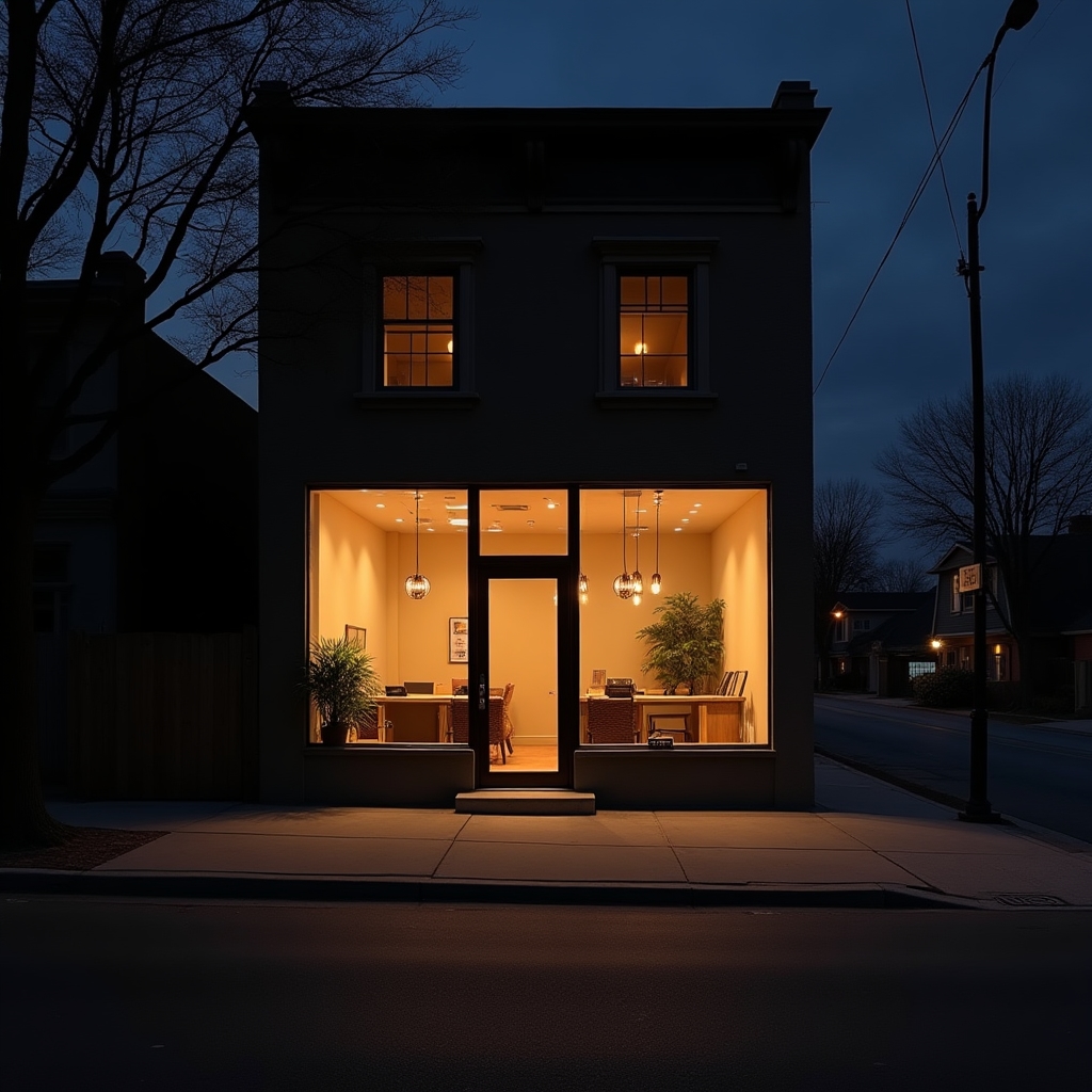 Fachada de un local de barrio en proceso de reconversión a espacio de coworking